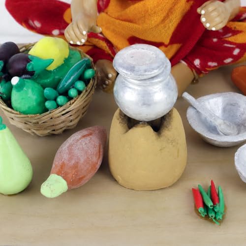 Image of Krishnanagar Handmade Clay Gift & Decor | Standard- Sitting Human Figure Miniature Idol - Mother's Hand Cooking, 10 cm