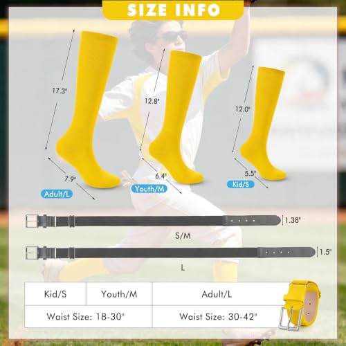 Image of WHIPPY Baseball Socks and Belt Combo Set Knee-High Softball Socks & Adjustable Elastic Belt for Kids Youth Adult