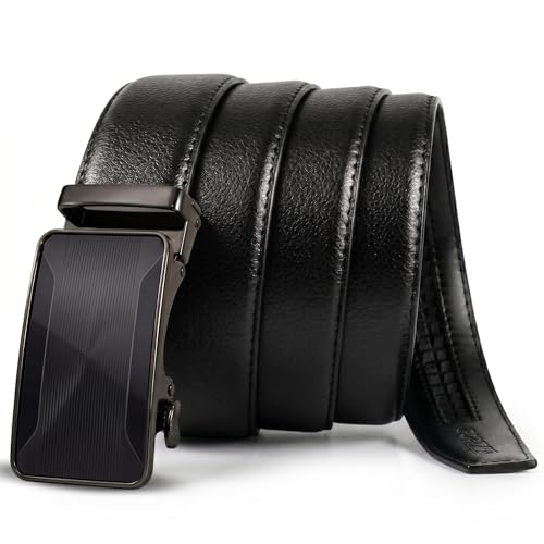 Image of Mens Ratchet Belts Leather-2 Packs,Adjustable Slide Belts For Gifts Men Dress and Casual 1 3 /8 inch,Cut for Perfect Fit