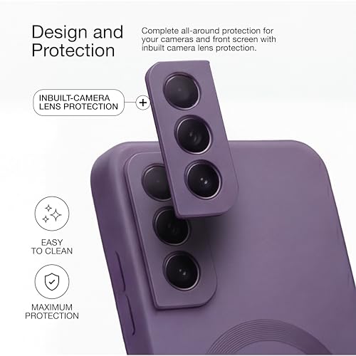 Image of amazon basics Premium Mag-Safe Case for Samsung Galaxy S21FE 5G | Shockproof & Anti-Scratch Cover | Soft Silicone with Wireless Charging | Camera Lens Guard - Purple