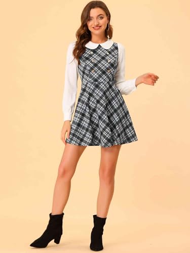 Image of Allegra K Women's Peter Pan Collar Contrast Color Button Decor A-Line Preppy Plaid Mini Dress