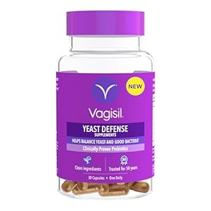 Vagisil Yeast Defense Supplements, Helps Balance Yeast and Good Bacteria, Clinically-Proven Probiotics, Clean Ingredients, Promotes A Healthy Vaginal Microbiome, Just 1 Capsule Daily, 30 Capsules
