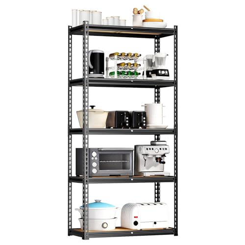 Image of LEVELEVE 5-Tier Storage Shelving Unit, Metal, for Kitchen, Garage, Laundry Room, Adjustable, 35 inch L x 16 inch W x 73 inch H, Rectangular