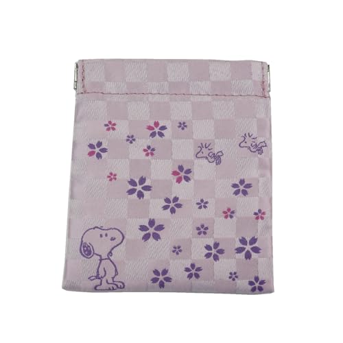 ピーナッツ/ばねぐちポーチ スヌーピー ウッドストック(桜と市松柄)PNDW1485ピンク