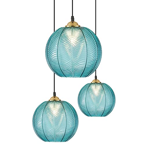 フランス製ヴィンテージ　エッグスタンド　グラス　３個セット　コバルトブルー KCO Lighting Modern 3-Light Blue Striped Glass Pendant Light