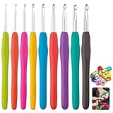 9-teilige Häkelnadel Set 2,0-6,0 mm Ergonomische Stricknadeln - Häkelnadeln mit Bunter Häkelkopf Inklusive Maschenmarkierer 20 für Anfänger