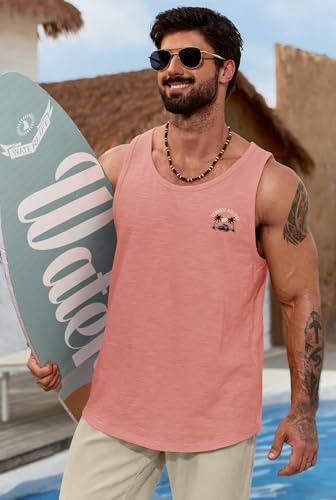 Image of VOGSTART Mens Graphic Muscle Tank Top Beach Slub Cotton Sleeveless Shirts