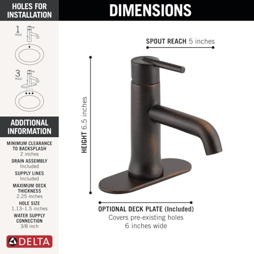 Image of Delta Trinsic Single-Handle Bathroom Faucet with Metal Drain Assembly, Venetian Bronze 559LF-RBMPU