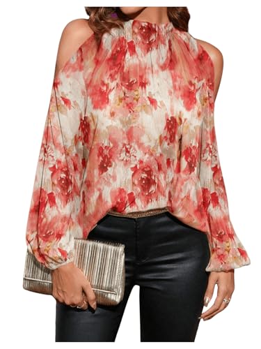 Verdusa Blusa feminina elegante casual com estampa floral dos ano...