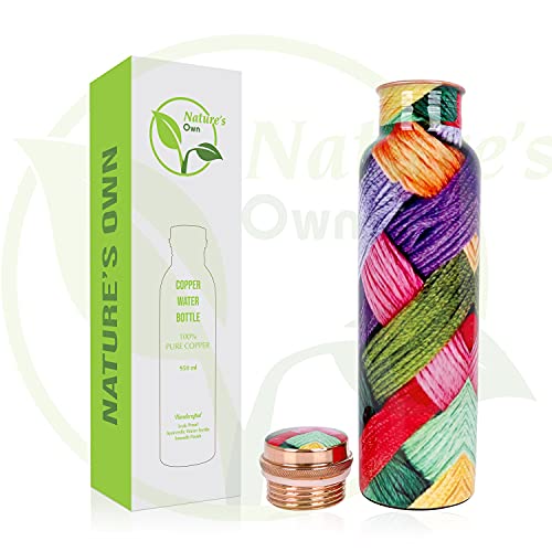 Nature's Own Premium Ayurvedic Pure Copper Water Bottle-Joint Free Leak Proof 950 ml capacity - Unique Printed Designs With all Benefits Of Copper - Limited stock (Design 02)