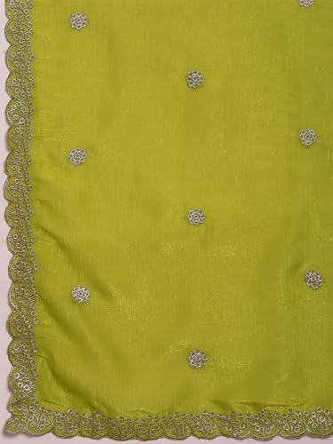 Image of AKHILAM Women's Tissue Embellished Saree With Unstitched Blouse Piece (RANI4701 RN Parent)