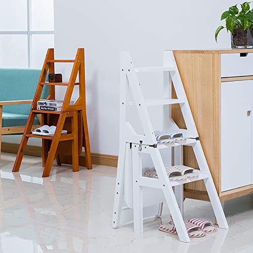 Escalera de madera de pino convertible en taburete plegable para cocina, estudio y archivadores 5