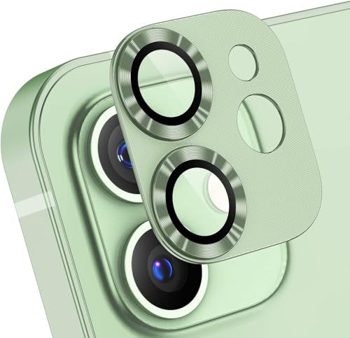 KEKOZE Camera Lens Protector Compatible With iPhone 12  Full Coverage 9H Tempered Glass with Metal Plate, HD Clear, Joint Camera Ring Protector - Light Green