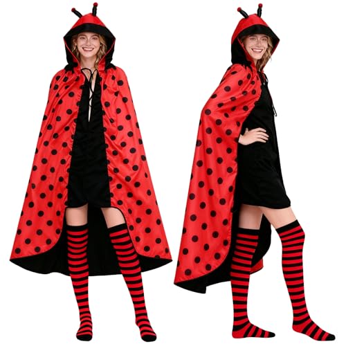 Axinyijia Marienkäfer Kostüm Set für Damen Ladybug Kleidung Umhang mit Haarreif Marienkäfer Kostüm Erwachsene für Halloween Fasching Karneval...