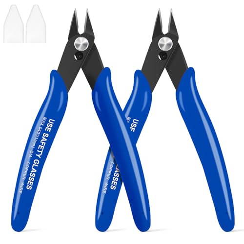 Image of 2 Pcs 170 5-Inch Flush Cutters, Micro Wire Cutters Spring Loaded, Sharp Zip Tie Cutter for Electronics, Jewelry, Precision Pliers for 3D Print Brackets, Models, Floral, Soft Copper, Blue