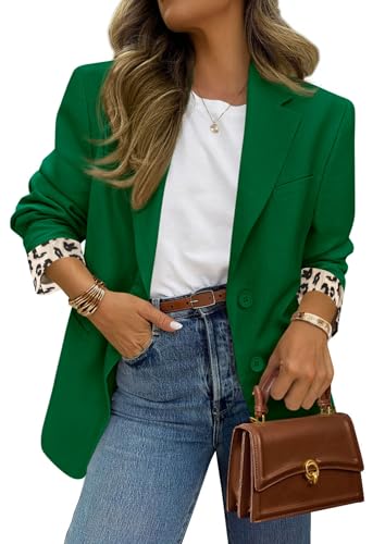 PRETTYGARDEN Blazers for Women 2026 Fall Work Office Suit Jackets Dressy Open Front Leopard Blazer Business Casual Outfits (Green,X-Large)