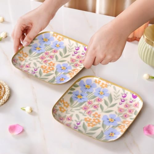 Image of Nestasia Serving Tray Set of 2 with Gift Box - Elegant Floral Print Snacks Plate with Golden Rim for Decoration & Gifting | Food Safe, Rust-Resistant & Premium Finish Platter - Perfect for Home Decor