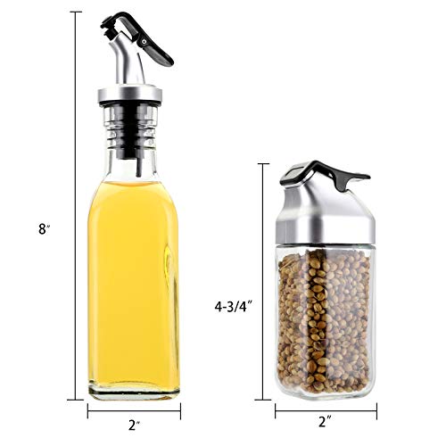 Jucoan 5 PCS Oil Vinegar Dispenser Bottles Set with Caddy Stand, Tabletop Glass Salt Pepper Shaker Olive Oil Vinegar Cruets Set with Tray for Home Kitchen Restaurant RV Camp Travel Wedding Party - Thumbnail 3