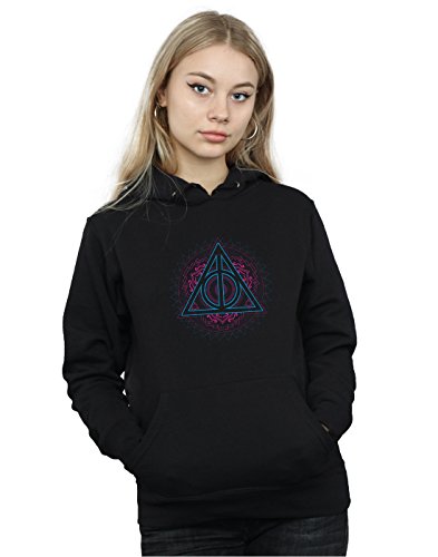 Harry Potter Women's Neon Deathly Hallows Hoodie Black Small