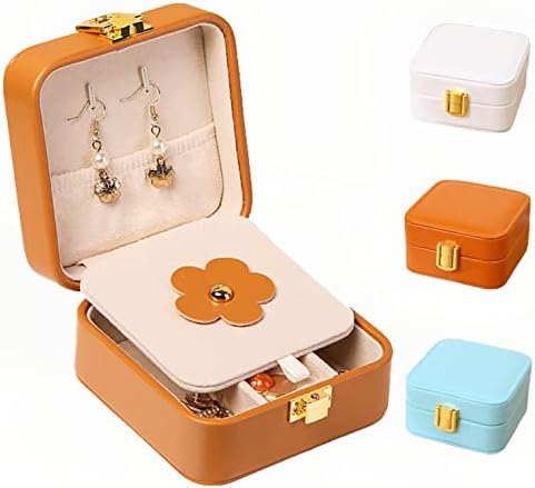 YIHAO Small Jewelry Box, Women Travel Case Organizer Boxes Bulk Storage Holder, Portable MINI Jewelry Box Built-In Makeup Mirror for Necklace, Bracelet, Earring, ​Ring,Brown