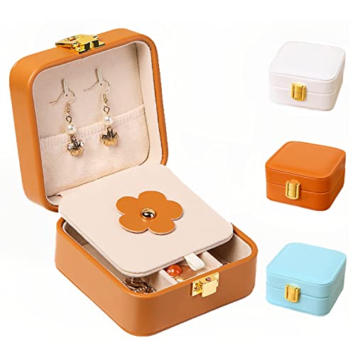 Yihao Small Jewelry Box, Women Travel Case Organizer Boxes Bulk Storage Holder, Portable Mini Jewelry Box Built-In Makeup Mirror For Necklace, Bracelet, Earring, ​Ring,Brown #TOP3