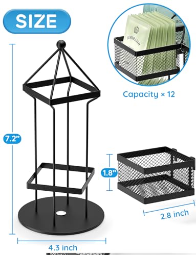 VOGWOLTH Tea Bag Organizer, Tea Bag Storage Holder Spinning Carousel 96 Teabags Container, Lazy Susan Coffee Creamer Sweetener Tea Caddy for Kitchen Counter Cabinet Pantry Shelf Organizer