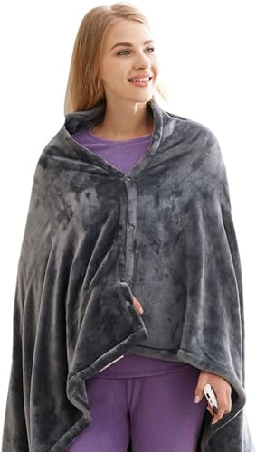 BXT USB Heated Throw Blanket Shawl Wrap Winter Plush Flannel Blanket Wearable Heated Blanket Poncho Portable Heating Blanket Throw Fast Heating with 3 Heating Level for Car Office Home Trave