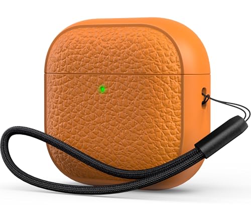 R-fun for Airpods 4 Generation Case Soft TPU(leather-like) Design Drop Protection Cover for Men and Women with Lanyard and Cleaner Kit Compatible with Apple Airpods 4th Gen(USB-C)(2024)-Orange