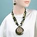 Aenu Big Pendant Necklaces for Women Fashion Multi Color Beaded Statement Necklace and Earrings Set Fashion Trendy Costume Jewelry (Olive Green)