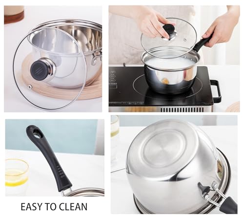 Cazo de acero inoxidable de 1.3 cuartos con tapa y mango largo para leche 4