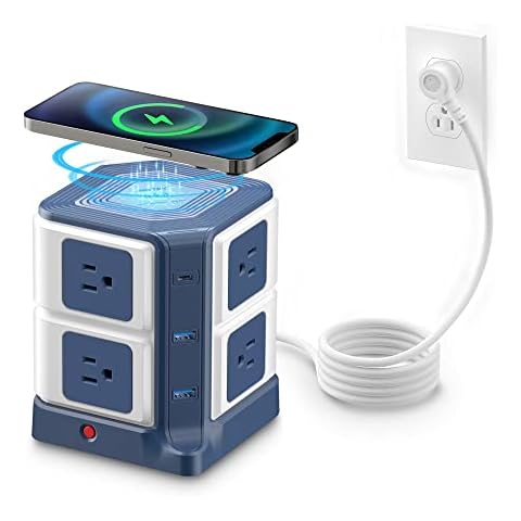 PD 20W USB C Power Strip with Wireless Charger BESTEK 8-Outlet Surge Protector and 30W 3-Port USB Charging Dock Station,4000 Joules,ETL Listed,Dorm Room Accessories (8AC+3USB+Wireless Charger-Blue) Cover