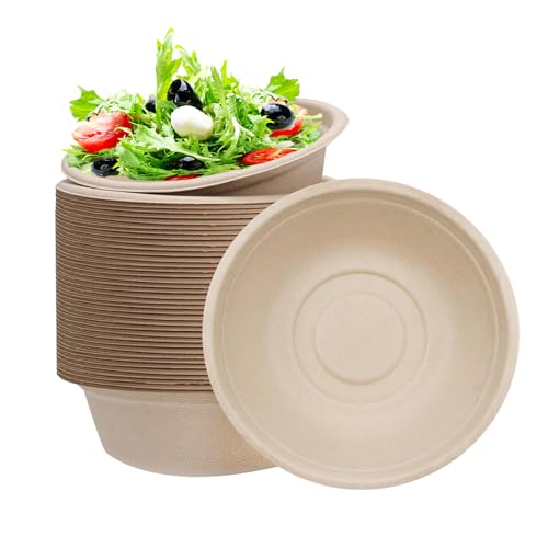 50 Bol en Canne à Sucre,Bols Jetables 350ml,Bol en Carton Krafte,Biodégradable,Compostable Vaisselle Jetable Canne à Sucre Bols en Papier pour...