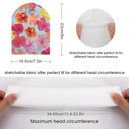 Hibiscus Flowers Pattern Kids Beanie Hat for for Girls Boys Children Cap Winter Knitted Chemo Cancer Headwear Accessories Gifts Decoration Black2