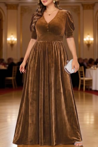 Image of Pinup Fashion Velvet Wedding Guest Dress-Fall Formal Floral Maxi Dresses