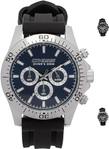 Cressi Nereus Watch Reloj Cronógrafo Submarino Profesional 200 m / 20 ATM, Plateado/Azul, Uni