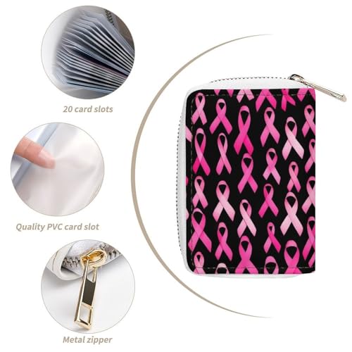 Womens Credit Card Wallet, Portable Mini Zipper Purse Breast Cancer Awareness Ribbons Pink Card Holder Pu Leather Travel Organizer Bag4