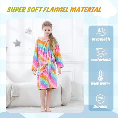 Image of MICHLEY Unisex Boys Girls Hooded Bathrobe Soft Fuzzy Toddler Cartoon Robe Animal Plush Sleepwear for Kids 3-13 Years