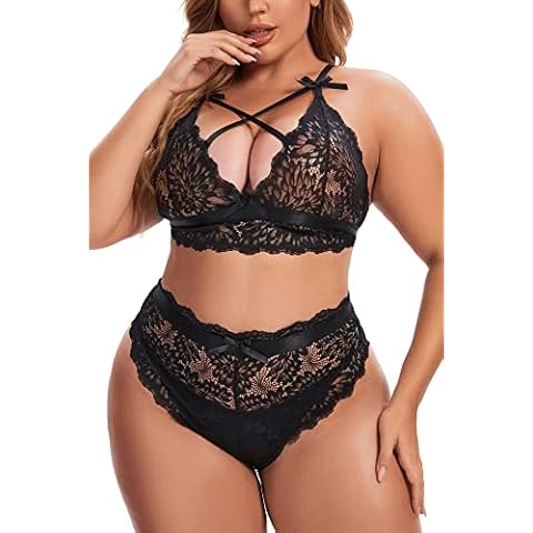 Aranmei Plus Size Lace Bra and Panties Set Cover