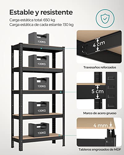 Miniatura 4 de Songmics Estantería Pesada De 5 Niveles, Juego De 2, Estantería De Acero, Montaje Rápido, Garaje, Almacén, Trastero, Carga De 650 Kg, 30 X 75 X 150 Cm, Negro Glr030b22