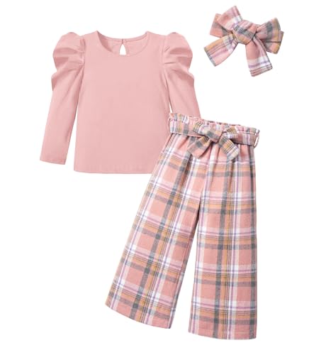 Image of MIGU Toddler Girl Clothes,Girls Fashion Clothes Puff Sleeves Shirt Pants Headband 3Pcs Girls Gifts Sets