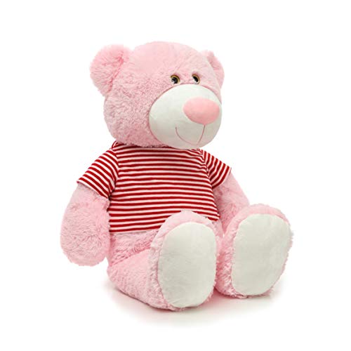 Toys Studio 36 inch Pink Big Teddy Bear Cute Giant Stuffed Animals with Striped T-Shirt Plush Toy for Girlfriend Kids