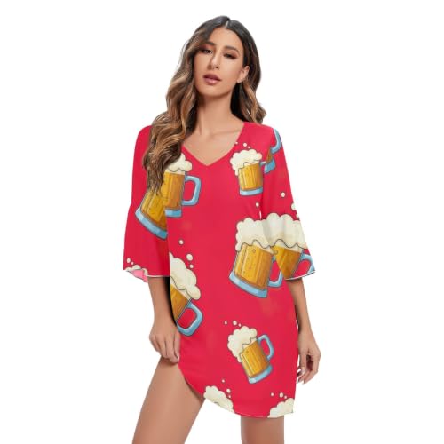 Vestido corto de verano rojo para mujer con estampado casual