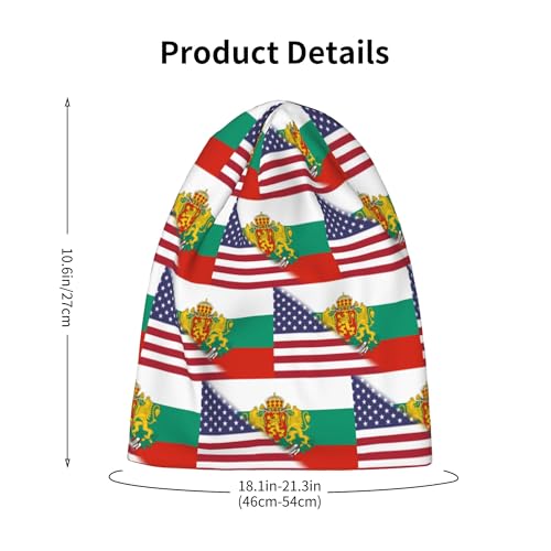 American Flag and Bulgarian Badge Flag Kids Leisure Elastic Knitted Hat Junior Large Size Knit Cap Child Beanie Black2