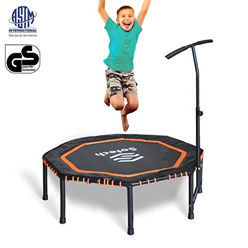 Foldable Mini Trampoline, 48" Fitness Rebounder with Adjustable Handle Bar, Silent Exercise Trampoline