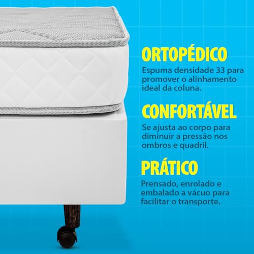 Colchão Solteiro Espuma D33 A Vácuo Ortopédica Certificada BF Colchões 88x188x17cm