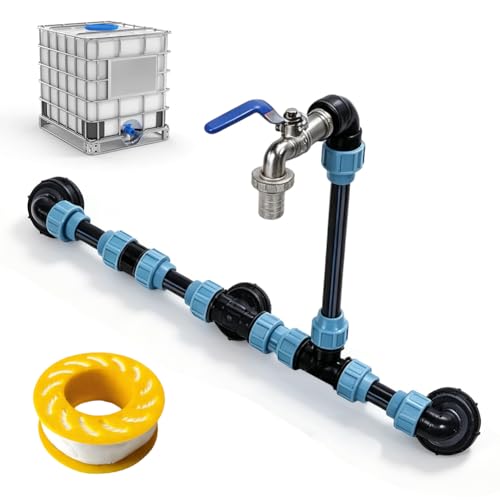 IBC Verbinder Set für 3 Tanks nebeneinander IBC Tank Verbinder mit 3/4 Schwanenhalshahn Auslass & Schnellverschluss ideal für Gartenbewässerung & Regenwassernutzung kompatibel mit IBC Container