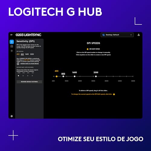 Mouse Gamer Logitech G203 LIGHTSYNC RGB, Efeito de Ondas de Cores, 6 Botões Programáveis e Até 8.000 DPI - Preto glide