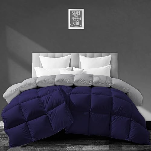 Image of PURE ECO Heavy Winter 400 GSM Comforter for Single Size (60 inchX90 inch) - Soft Quality Winter Blanket Soft Microfiber Fill - Duvet /Blanket Single Size - Navy Blue /Silver Grey Color