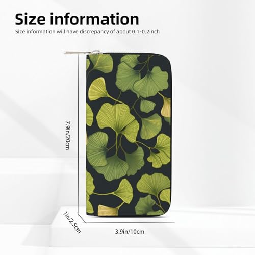 Leather Wallet for Women Long Purse Ginkgo Biloba Womens Wallet Clutch with 8 Credit Card Holder Coin Pocket3