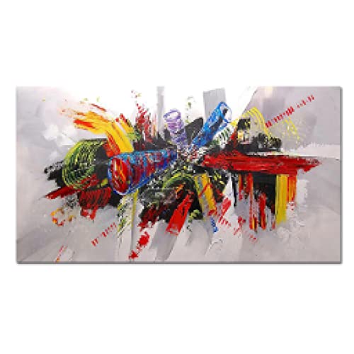 Toile abstraite colorée grand format 70x140 cm salon design sans cadre